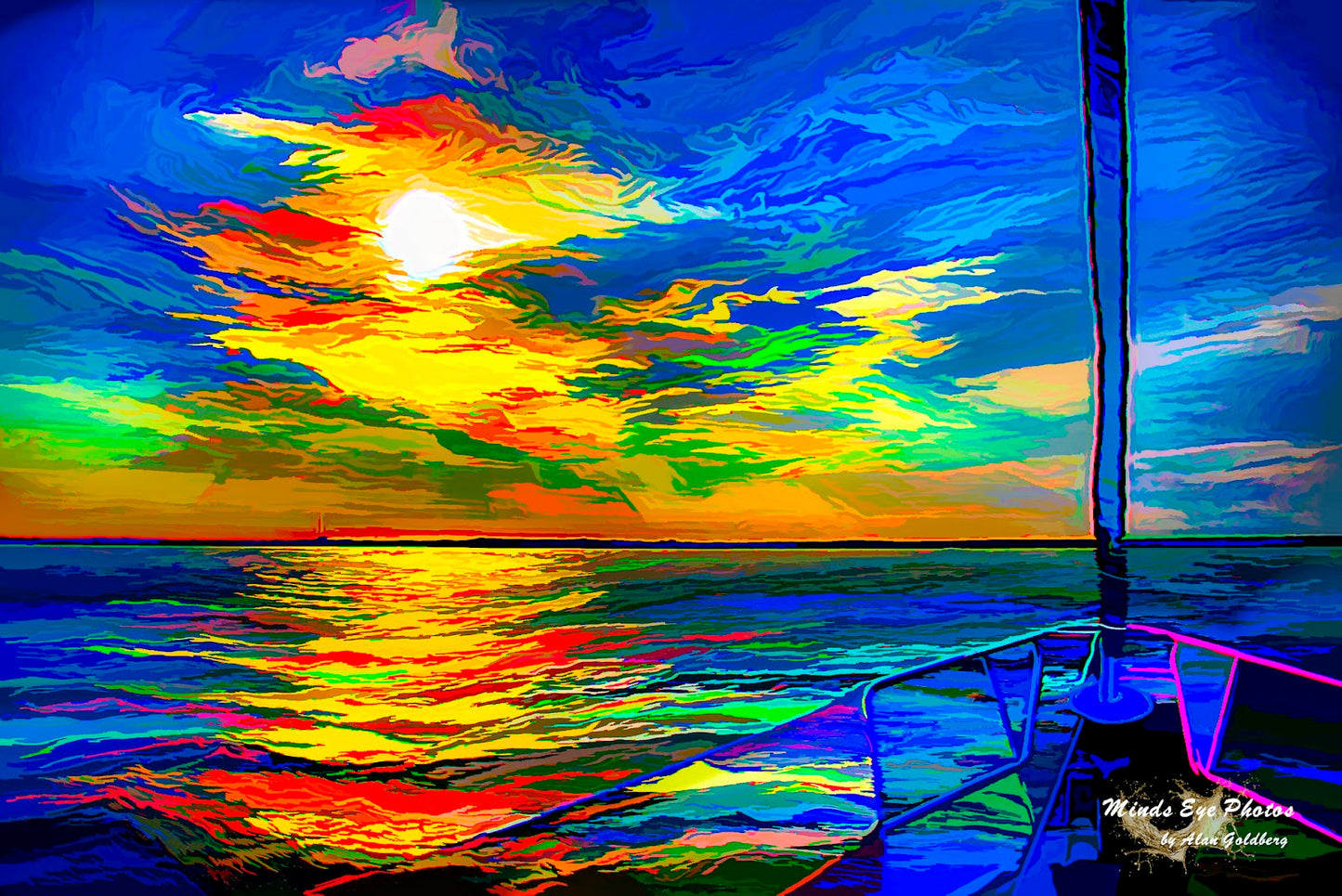 Sunset From Daves Yacht Acrylic Look Limited Edition Photo Art By Alan Goldberg