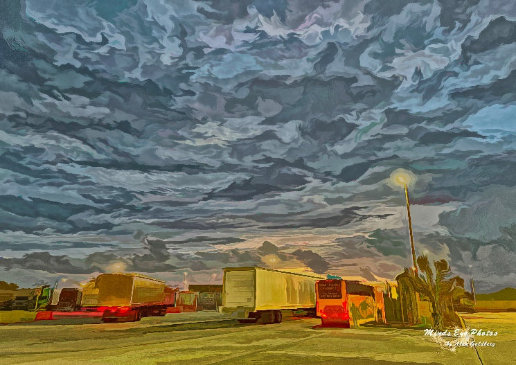 Cloudy Dawn At The Rest Stop In Acrylic Look Limited Edition Photo Art By Alan Goldberg