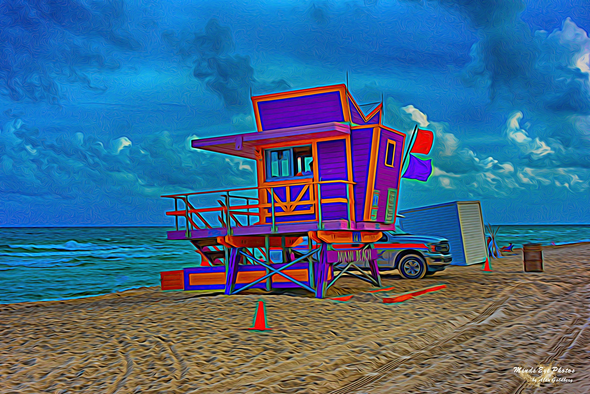 Miami Beach Lifeguard Stand In Acrylic Limited Edition Photo Art By Alan Goldberg