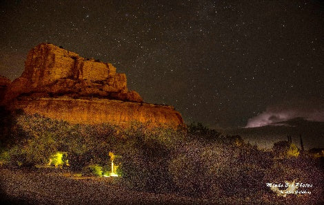 Sedona Butte At Night With Stars And Lightning Photo By Alan Goldberg