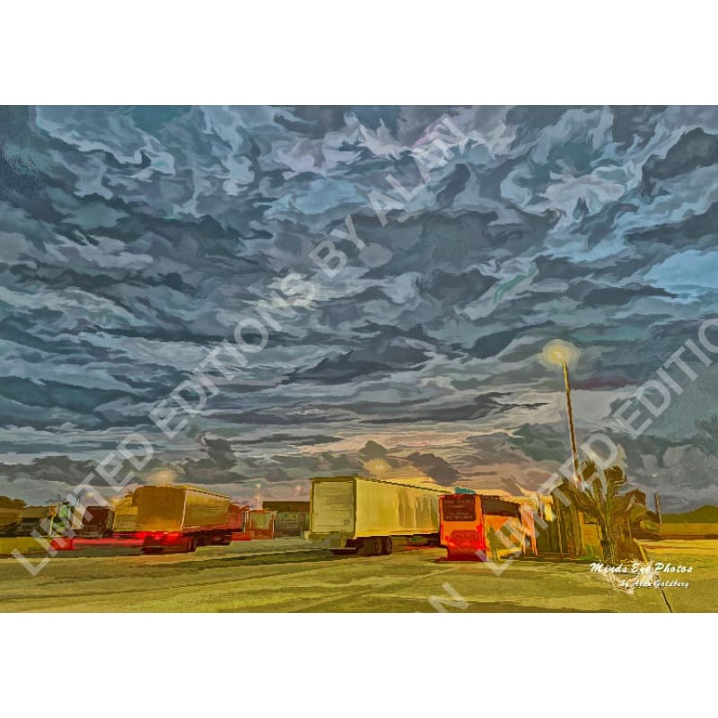 Cloudy Dawn At The Rest Stop In Acrylic Look Limited Edition Photo Art By Alan Goldberg