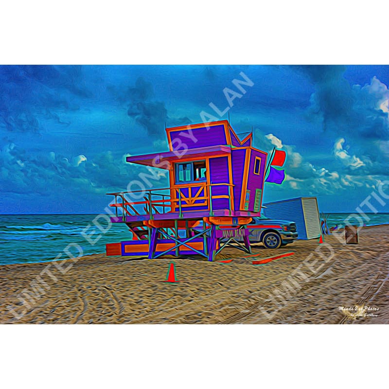 Miami Beach Lifeguard Stand In Acrylic Limited Edition Photo Art By Alan Goldberg