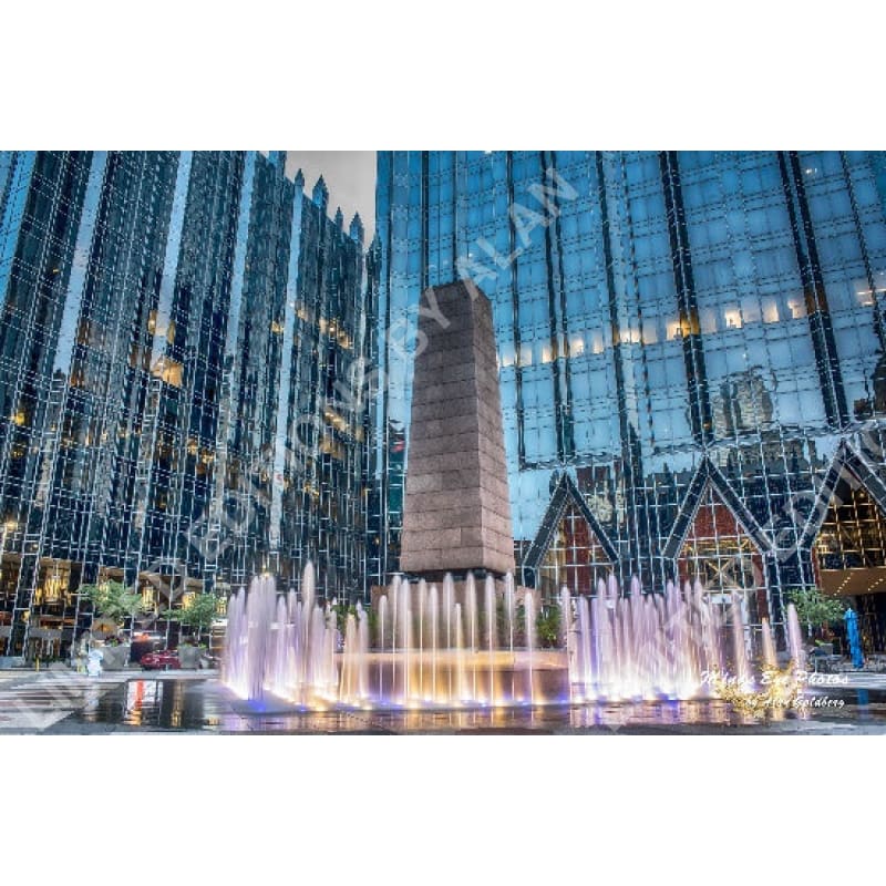 Pittsburgh Plate Glass Place Fountain At Dusk Limited Edition Photo By Alan Goldberg