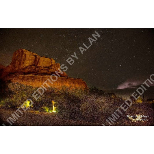 Sedona Butte At Night With Stars And Lightning Photo By Alan Goldberg